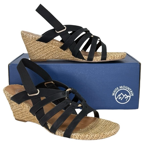 White Mountain Shoes - White Mountain Ataps Black Faux Leather Strappy Womens Sandals Size 8M